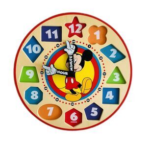 Melissa & Doug Clock Learn to Tell Time & Shapes Disney Mickey Mouse Wood *READ